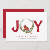 ヴィンテージジョイレッドバードリースグリーティングカード (正面/裏面)