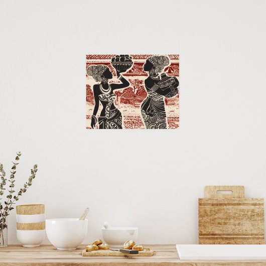 ヴィンテージジョウトバルアフリカ女性村 ポスター (キッチン)