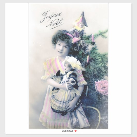 ヴィンテージジョユーヌエルと女の子と人形 シール (シート)