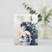 ヴィンテージジョユーヌエルと女の子と人形 ポストカード (スタンド正面)