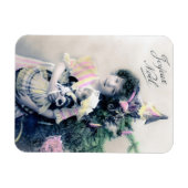 ヴィンテージジョユーヌエルと女の子と人形 マグネット (横)