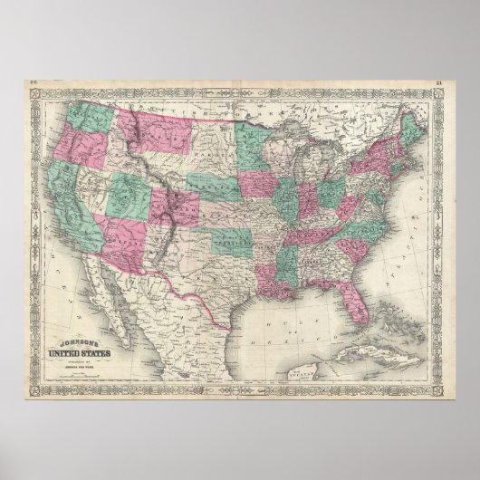 ヴィンテージジョンソンの州の統一された地図(1866) ポスター (正面)
