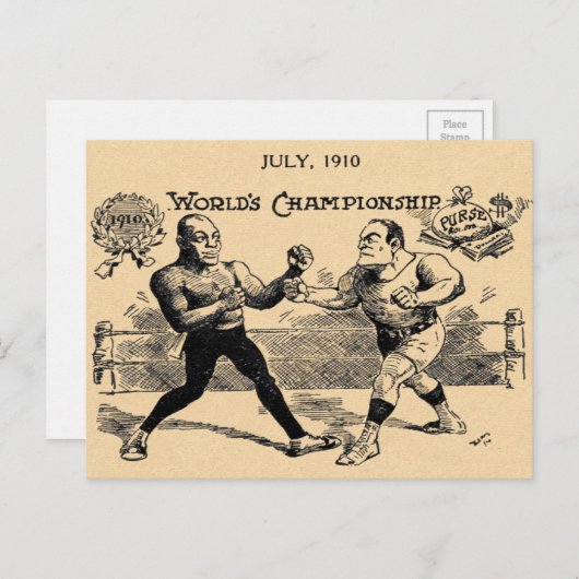 ヴィンテージジョンソンVSジェフリーズボクシングイラストレーションアド ポストカード (正面/裏面)