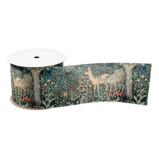 ヴィンテージジョン・デアール「緑」 – 木の花と鹿 サテンリボン (リール)