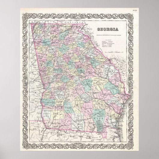 ヴィンテージジョージアの地図(1855年) ポスター (正面)