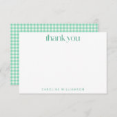 ヴィンテージジンガムプレイドミントグリーンパーソナライズされた名 サンキューカード (正面/裏面)