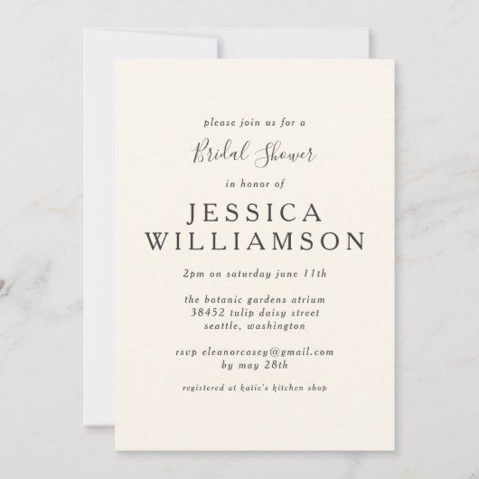 ヴィンテージジンガムプレイド白黒ブライダルシャワー 招待状 (正面)