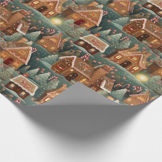 ヴィンテージジンジャーパンの家クリスマスの木のスイーツ ラッピングペーパー (角)