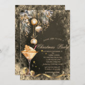 ヴィンテージジンジャーブレッドクッキー飲み物ボールクリスマス 招待状 (正面/裏面)