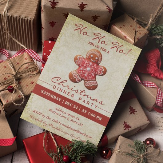 ヴィンテージジンジャーブレッドマンクリスマスパーティー 招待状