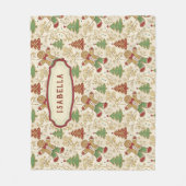 ヴィンテージジンジャーブレッドマン&クリスマスツリーカスタムズ フリースブランケット (正面)