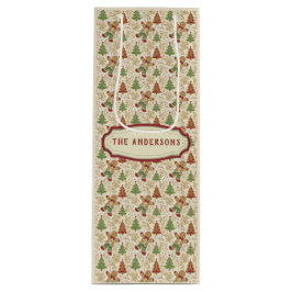 ヴィンテージジンジャーブレッドマン&クリスマスツリーカスタムズ ワインギフトバッグ