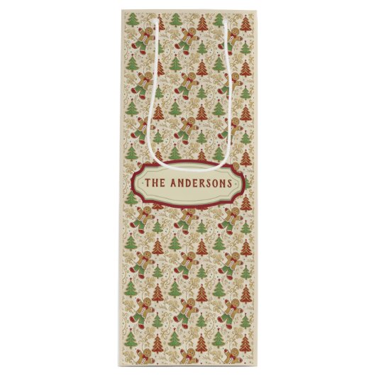 ヴィンテージジンジャーブレッドマン&クリスマスツリーカスタムズ ワインギフトバッグ (正面)