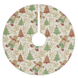ヴィンテージジンジャーブレッドマン&クリスマスツリー ブラッシュドポリエステルツリースカート
