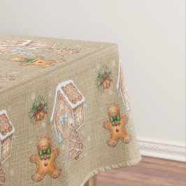 ヴィンテージジンジャーブレッドマン，家，木，クリスマス テーブルクロス