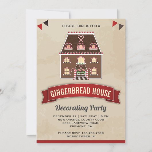 ヴィンテージジンジャーブレッ飾ドハウスパーティー 招待状 (正面)