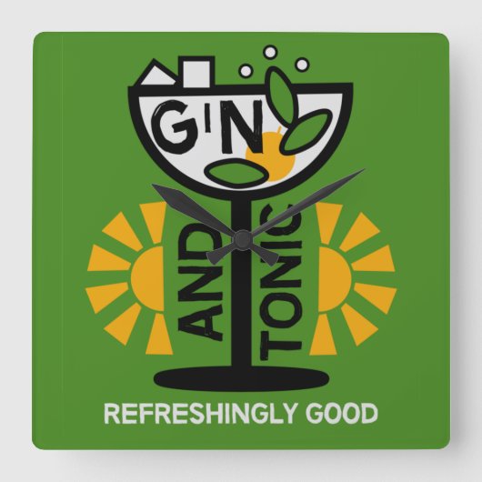 ヴィンテージジントニック・アート スクエア壁時計 (正面)