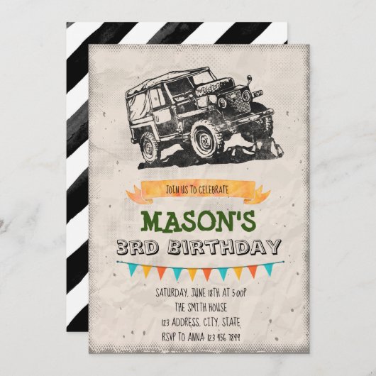ヴィンテージジープパーティの招待状 招待状 (正面/裏面)