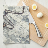 ヴィンテージジーンズビクトリアンレースキッチンディッシュタオル キッチンタオル (四つ折り)