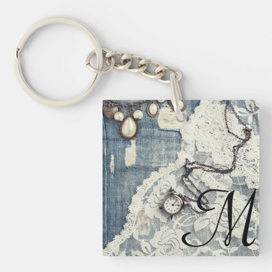 ヴィンテージジーンズビクトリアンレースポケットWatcキーチェーン キーホルダー (正面)