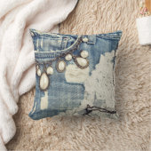 ヴィンテージジーンズビクトリアンレース投げソファ枕 クッション (ブランケット)
