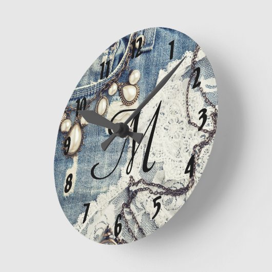 ヴィンテージジーンズヴィクトリアモノグラムイニシャルウォールクロック ラウンド壁時計 (傾斜)