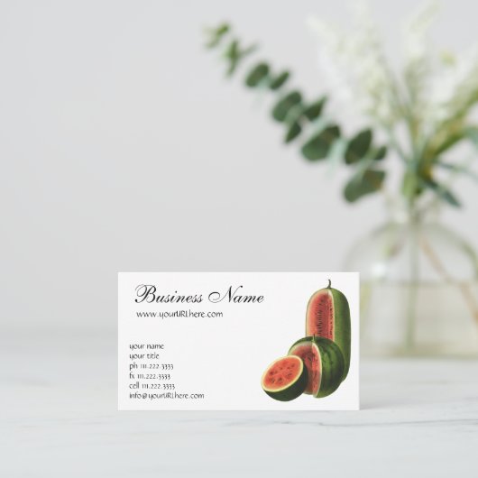 ヴィンテージスイカ背の高い丸いオーガニック食べ物の果物 名刺 (スタンド正面)