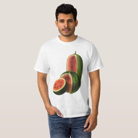 ヴィンテージスイカ背の高い丸いオーガニック食べ物の果物 Tシャツ (正面フル)