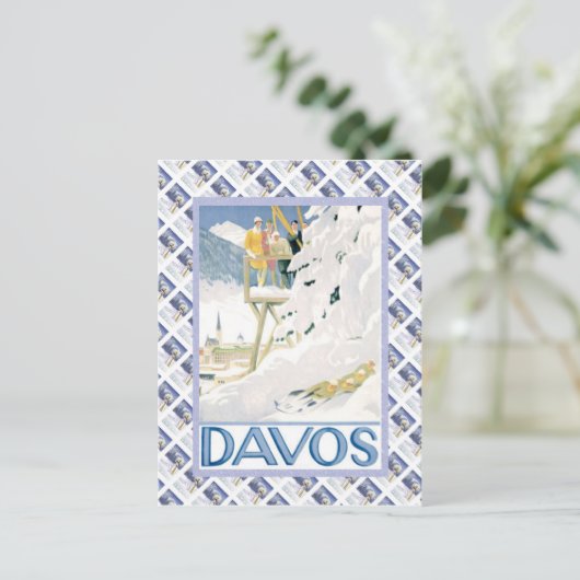 ヴィンテージスイスのラウルウェイのポスター、ダボス ポストカード (スタンド正面)