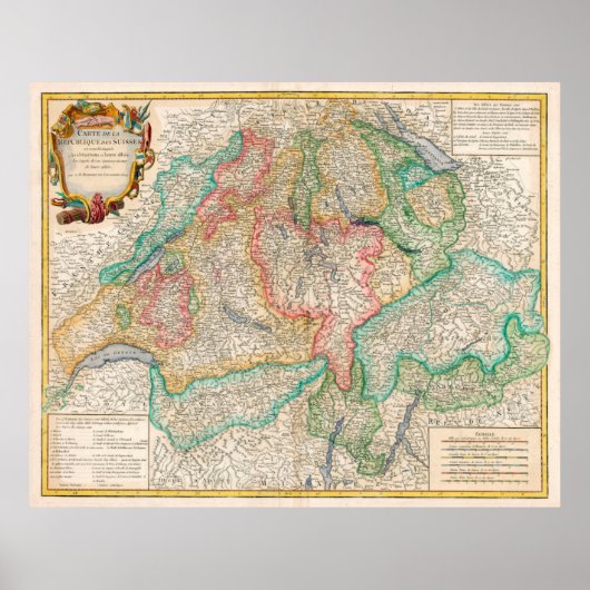 ヴィンテージスイスの地図（1755年） ポスター (正面)