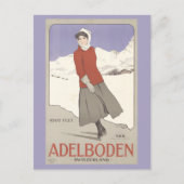 ヴィンテージスイスウィンタースケートで滑るスイストラベル ポストカード (正面)