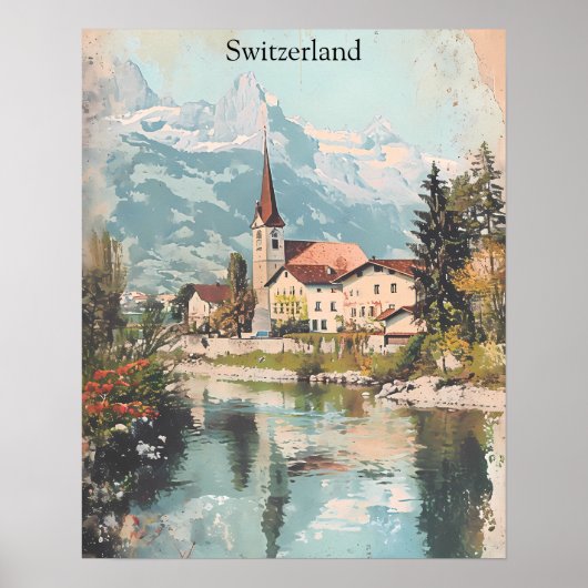 ヴィンテージスイススイスアルプス風景 ポスター (正面)