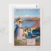 ヴィンテージスイスレイクジュネーブ鉄道旅行 ポストカード (正面/裏面)