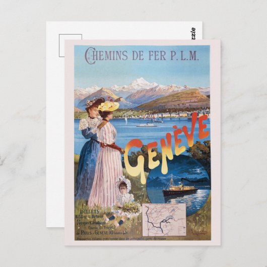 ヴィンテージスイスレイクジュネーブ鉄道旅行 ポストカード (正面/裏面)