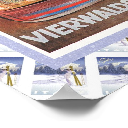 ヴィンテージスイスレイルウェイヴィエルワルダスタテルシー ポスター (角)