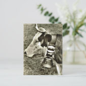 ヴィンテージスイス牛と牛鈴 ポストカード (スタンド正面)