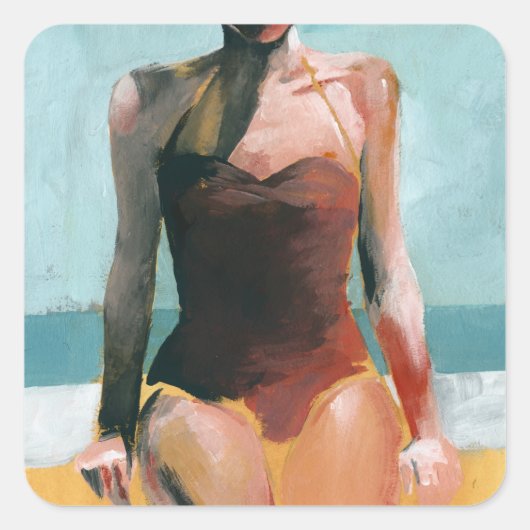 ヴィンテージスイム – 赤い水着 スクエアシール (正面)