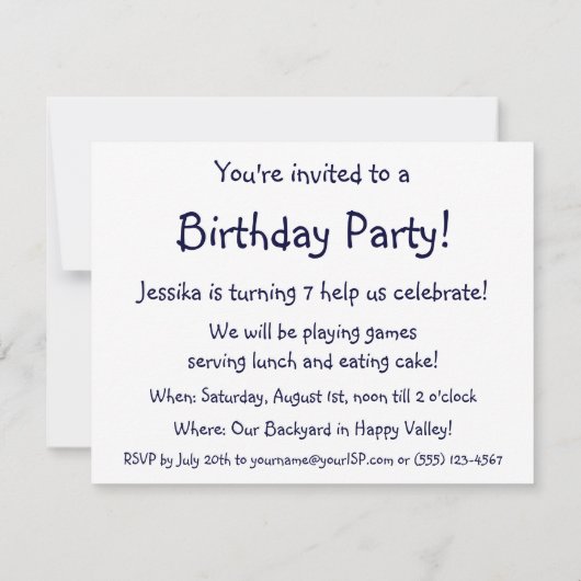 ヴィンテージスイングガールスイングバースデーパーティー 招待状 (裏面)