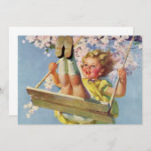 ヴィンテージスイング、女の子が木に揺れる子供 (正面/裏面)