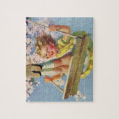 ヴィンテージスイング、女の子が木に揺れる子供 ジグソーパズル (縦)