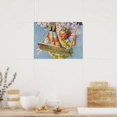 ヴィンテージスイング、女の子が木に揺れる子供 ポスター (キッチン)