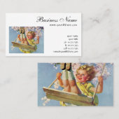 ヴィンテージスイング、女の子が木に揺れる子供 名刺 (正面/裏面)