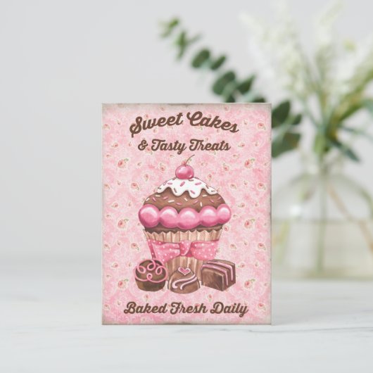 ヴィンテージスイーツかわいいキャンディーカップケーキのはがき ポストカード (スタンド正面)