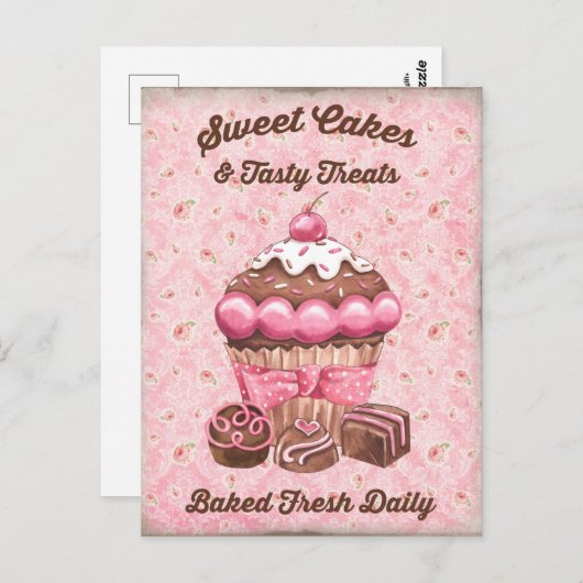 ヴィンテージスイーツかわいいキャンディーカップケーキのはがき ポストカード (正面/裏面)