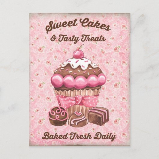 ヴィンテージスイーツかわいいキャンディーカップケーキのはがき ポストカード (正面)