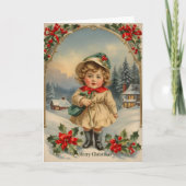 ヴィンテージスイートガールスタンディングクリスマスホリデーカード シーズンカード (正面)