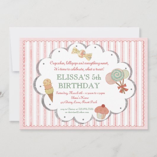ヴィンテージスイートトリーツパーティの招待状 招待状 (正面)