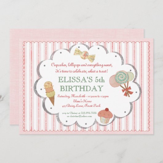 ヴィンテージスイートトリーツパーティの招待状 招待状 (正面/裏面)