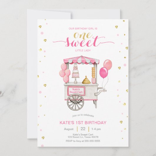 ヴィンテージスイートトリートカート1日パーティー 招待状 (正面)
