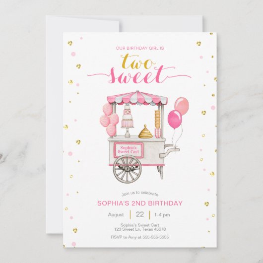 ヴィンテージスイートトリートカート2回目の誕生日パーティー 招待状 (正面)